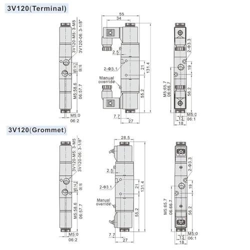 Électrovanne pneumatique 3V120-06 à commutation rapide AC110V - 7
