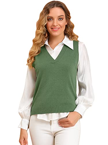Image of Allegra K Women's V Neck Sweater Vest Knit Pullover Sleeveless Sweater Top