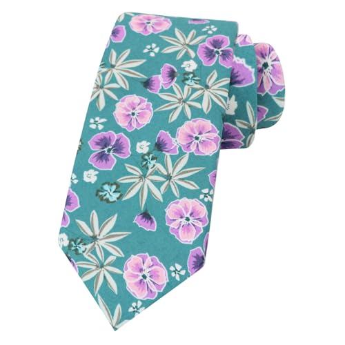 Image of Mantieqingway Men Skinny Tie Cotton Floral Necktie for Wedding Groomsmen Tie