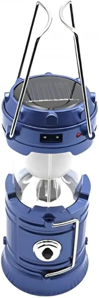 Lampião LED Solar Portátil, Recarregável USB, 3 Cores, com Alça para Camping (Azul)