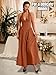 ChiaoLezhee Deep V Neck Dress Halter Maxi Dresses Vacation Date Night Sexy for Women Corset Flowy Wedding Guest Drop Waist Bridesmaid Formal A Line Backless Burnt Orange X-Large