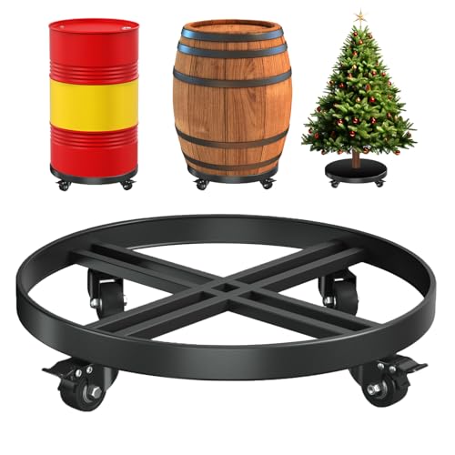 LLNYFL Heavy Duty 55 Gallon Drum Dolly – 2000LB Capacity, Anti Rollover Design with 4 Swivel Casters & 2 Brakes, Double Fork Style for Warehouse/Industrial Use (Black)