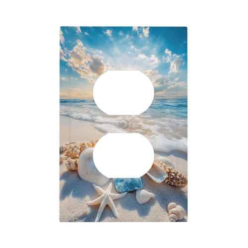 JOOJIAO Outlet Covers Beach Starfish Seashell Decorative 1 Gang Duplex Light Switch Cover Plate Single Electrical Receptacle Wall Plate Summer Sea Ocean Plug Switchplate Faceplate Bedroom Decor by JOOJIAO - Used condition - US$11.86
