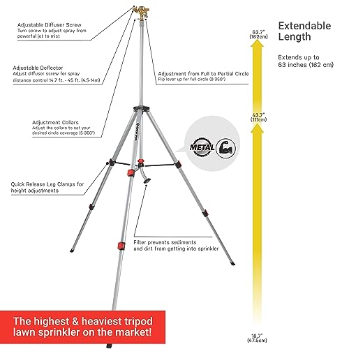 Eden Pro The Heaviest Weight Tripod (5.37 Lbs) Metal Telescoping Tripod Brass Impulse Sprinkler With Premium Quick Connect Starter Set, Watering Up To 6,360 Sq. Ft (Model#94157) #TOP4