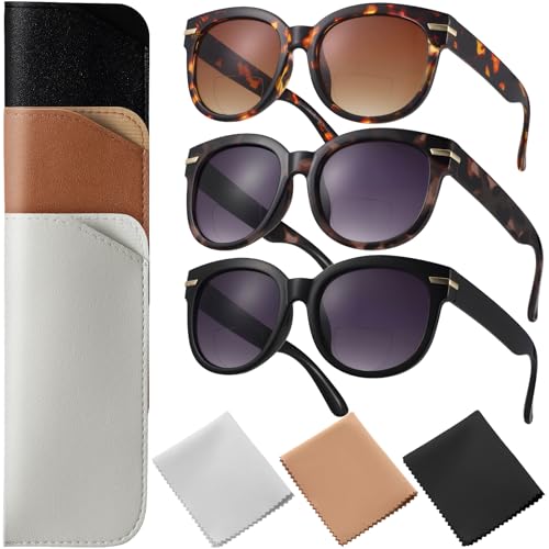 GGSTDDUP 3 Pack Bifocal Reading Sunglasses for Women, UV400 Protection Sun Copmputer...