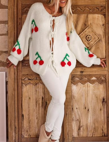 Yimoon Womens Bow Tie Front Cardigan Cute Cherry Open Front Y2k Sweater Oversized Chunky Knit Cardigan Tops4