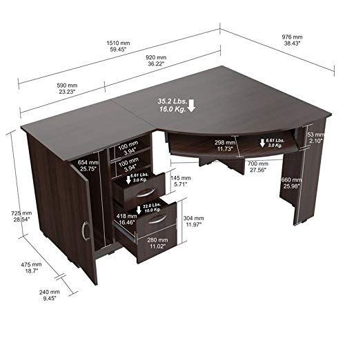 Inval America L-Shaped Corner Desk, Espresso #TOP2