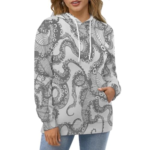 Sweats à capuche manche longue pull gris imprimé pieuvre UMENG taille S - 5