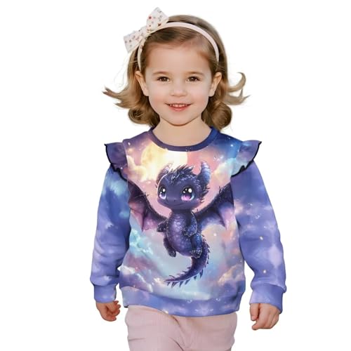 Xpyiqun Girls Crewneck Pullover Tops Ruffle Sweatshirts for Kids 1-8 Long Sleeve T-Shirts Graphic Sweaters