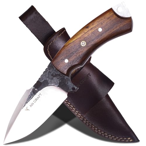 AN CRAFT Fixed Blade Knives for Men Full Tang Handmade Survival Bushcraft Knife with Leather Sheath for Outdoor Camping Tactical Hunting Skinner Knives Carbon Steel 1095