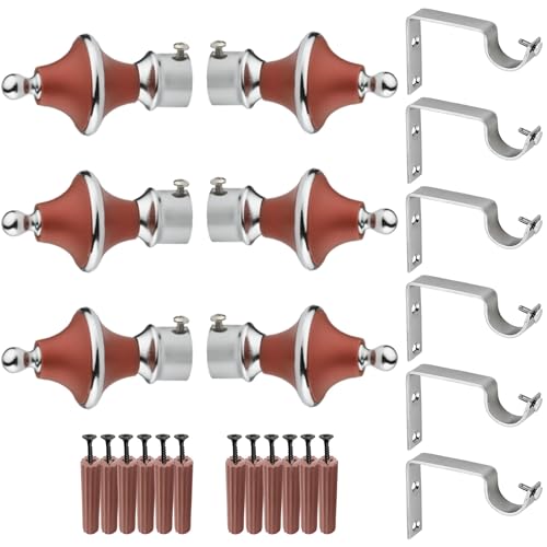 Image of GRIVAN Stainless Steel & ABS Curtain Bracket Parda Holder with Support 1 Inch Rod Pocket Finials Designer Door and Window Rod Support Fittings, Curtain Rod Holder (Pair of 3, Maroon)
