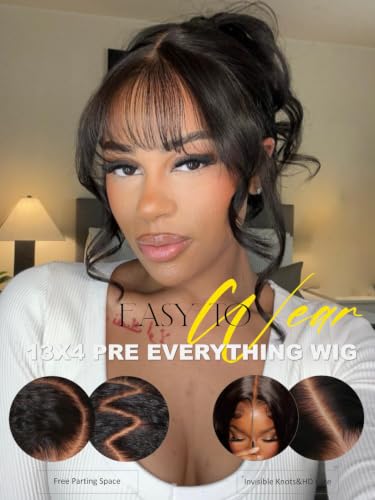 Image of 13x4 Glueless Human Hair Wig Body Wave with Curtain Bangs 22 Inch
