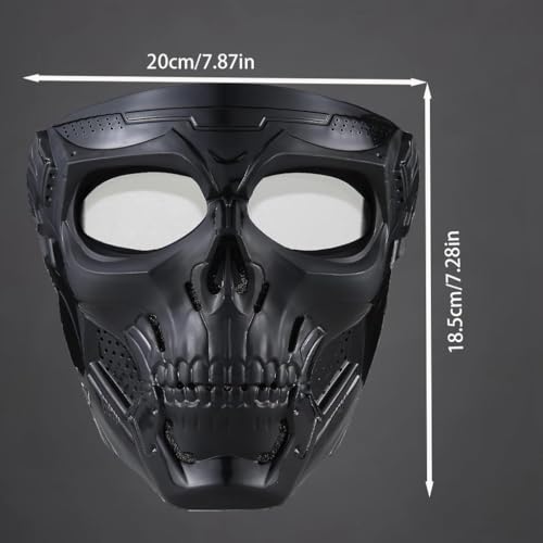 Image of Motorcycle Mask Full Face,Masks Skull Skeleton with Goggles Impact Resistant Tactical Mask for Halloween Paintball Game Movie Props Party (Skull-greyLens)