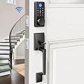 LOCTIAN WiFi Front Door Lock Set - Fingerprint Smart Locks Handle Set Keyless Entry APP Smart Control with 2 Lever Handles Auto Lock Electronic Keypad Deadbolt for House Apartment