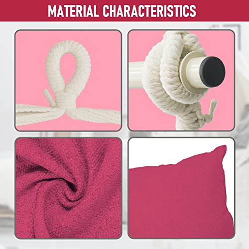 Dekool Hammock Chair Hanging Rope Swing, Detachable Steel Support Bar, Max 330 Lbs, Soft Durable Cotton Canvas, 1 Cushion And Hanging Hardware Included, For Indoor Outdoor, Pink #TOP3