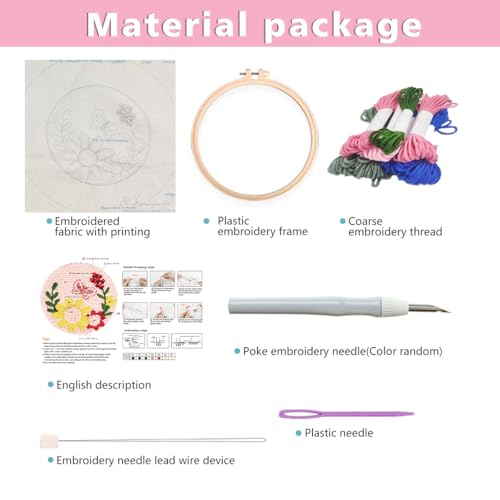 Image of Zhenqing Butterfly & Floral Punch Needle Embroidery Kit | 29x29cm Pink Bloom Design with Hoop & Tools | DIY 3D Textured Wall Art for Beginners(Z95092C)