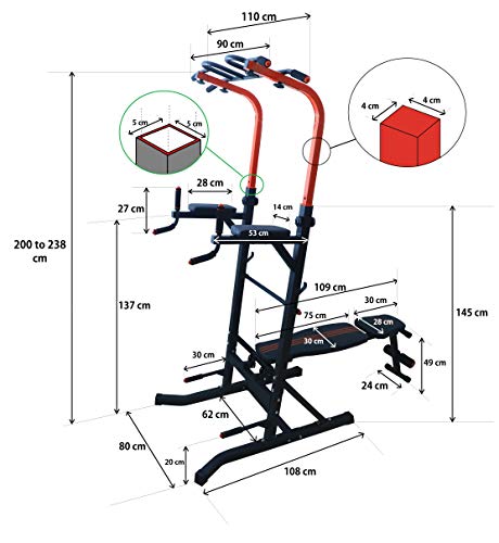 Image of Dolphy Adjustable Power Tower Multi-Function Strength Training Steel Dip Stand Workout Station Fitness Equipment for Home and Gym Black, Red