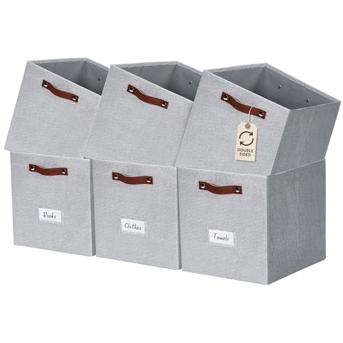 Image of DECOMOMO Storage Cube | 13x13x13 Storage Cube Bins with Label Holders, Fabric Storage Cubes for Shelves Closet Toys Clothes (13 inch / 6pcs, Light Texture Grey)