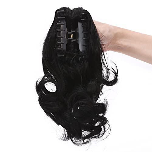 12” Short Curly Claw Ponytail Extension Clip In On Hairpiece With Jaw/Claw Synthetic Fluffy Pony Tail One Piece(12"Curly,Dark Black) #TOP4