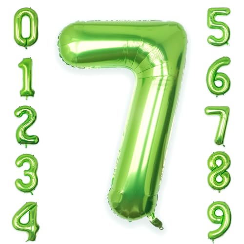 Image of 40 Inch Green Number 7 Balloon Lime Big Large Helium Number 0-9 | Giant Digital 7th Foil Mylar Party Balloon for Birthday Party Anniversary Graduation Decorations