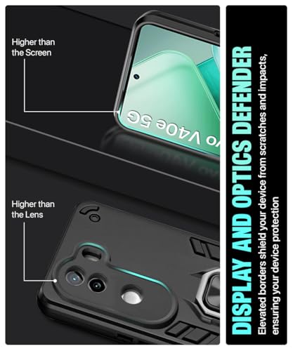 Image of WOW IMAGINE Shock Proof Back Case Mobile Cover for iQOO Z9s 5G | Vivo V40e 5G | Back Cover Case (Tough Armor | Hybrid PC + TPU | Ring Holder & in-Built Kickstand | Black)