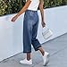 Arispjct Capri Jeans for Women Dressy Casual Spring Summer 2026 Straight Wide Leg Ladies Drawstring Elastic High Waist Loose Pull on Cropped Denim Pants Beach Vacation Teacher Lounge Outfits Blue M