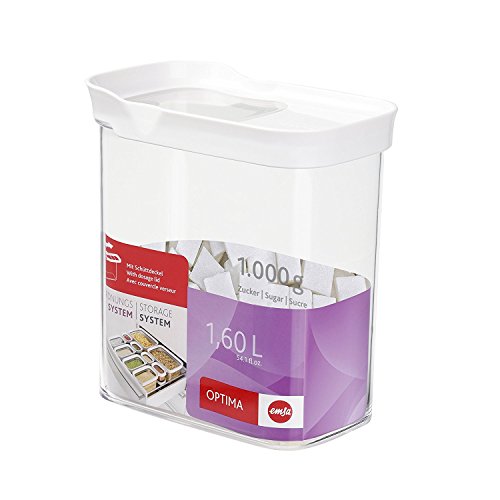 Emsa 514551 Vorratsdose Optima | Schüttdose mit Schiebedeckel | 1,6 L | Rechteckig | 100 % keimfrei | Frische-Dichtung | 100 % Sicher | Weiß/ Transparent