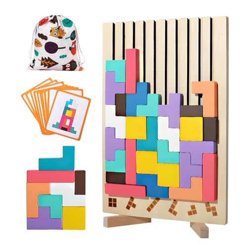 Brinquedos Montessori crianças 3 4 5 6 anos, quebra-cabeças 3D de madeira para crianças jogo de pensamento educativo Tetris quebra-cabeças de madeira com blocos de construção educativo presente para