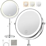 Espejo para Maquillaje con Luz 8 Pulgadas,10X/1X Aumento,3 Modos de Luz LED,Carga Tipo-C,Espejo Tocador de Altura y...