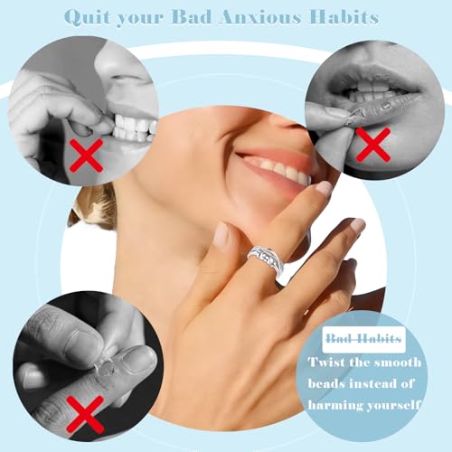Silver Anxiety Ring, 925 Sterling Silver Fidget Rings for Anxiety Women, Stress Spinner Rings with Beads, Zirconia Thumb Ring for Anxiety Relieving, Adjustable Stressring with Jewellery Box - Image 5