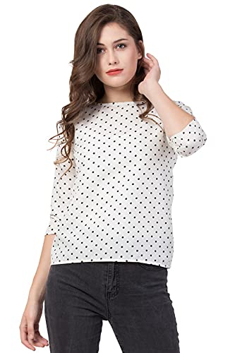 ICONIC DEEVAWomen's Girls Polka Dot Printed Top, White Color Top for Casual Or Formal Use in American Crepe Fabric