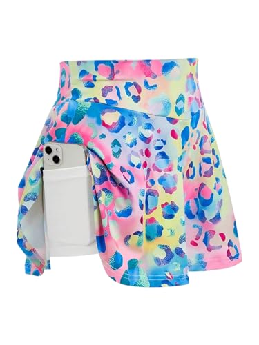 WDIRARA Girl's Athletic Graphic Skirts Workout High Waisted Flared A Line Skorts with Built in Shorts