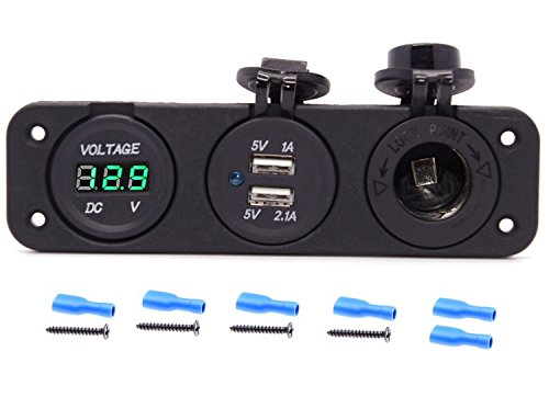 Cllena Triple Function Dual USB Charger + Green LED Voltmeter + 12V Outlet