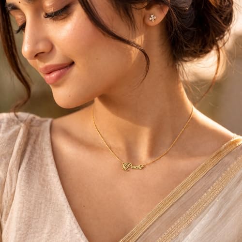 Image of Prachi Cursive Gold & Silver Name Pendant Necklace, Best Jewelry Gift for Girls.