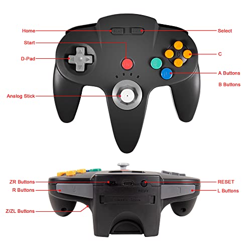 Image of KIWITATA N64 Wireless USB Controller for Switch /Switch 2, 2.4ghz Wireless N64 Remote Joystick Controller for Switch Online Games, MAC, PC Windows 7,8,10,11 /Raspberry Pi 3 Black