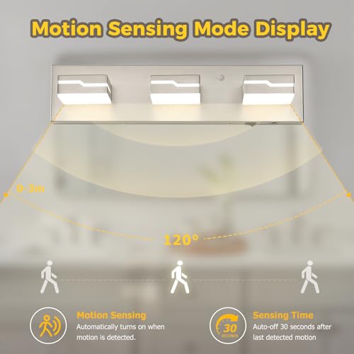 Image of LED Modern Bathroom Vanity Light Fixtures 3-Light, 19 inch 3CCT Dimmable Nickel Motion Sensor Vanity Lights for Bathroom Lighting Fixtures Over Mirror, with 350 Rotatable Acrylic Heads