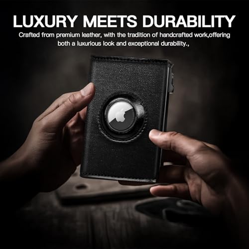 Mens Wallet with AirTag Holder, Genuine Leather Air Tag Wallet RFID Blocking Credit Card Case with Minimalist Wallet for Men for Apple AirTag (Airtag Not Included)2