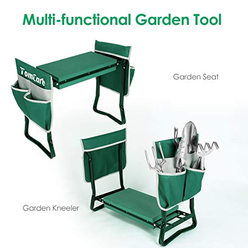 Image of TomCare Upgraded Garden Kneeler Seat Widen Soft Kneeling Pad Garden Stools Garden Bench with 2 Large Tool Pouches Outdoor Foldable Gardening Gifts for Women Men Gardeners, Green