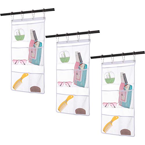 Bsagve 3 Pack Hanging Mesh Shower Caddy Organizer With 6 Pockets, Shower Curtain Rod/Liner Hook Fabric Storage Bag Bathroom Door Hanger , Dorm Rv Space Saving, Kids Bath Toy Organizers With 4 Rings #TOP18