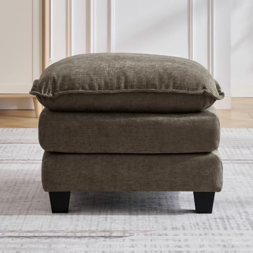 Image of 25'' Cloud Ottoman for Couch, Deep Seat Ottomans for Sofa, Modern Removable Upholstered Ottoman Bench for Living Room, Bedroom, Small Apartment, Brown