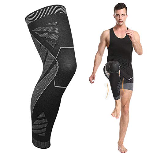 T Tersely Compression Knee Brace 1 Piece Knee Support Sleeve Leg Long Stretch Leggings With Nylon Silicone High Elastic Design for Running Crossfit Basketball Weightlift (L (Pack of 1))