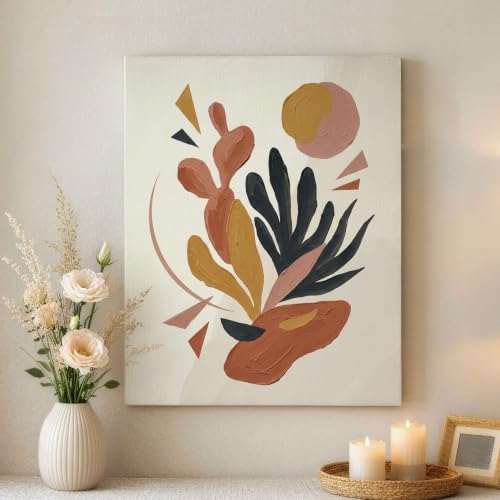 Lienzo abstracto otoñal floral verde melocotón de 40,6 x 50,8 cm para decoración moderna de hogar