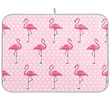 Tarity Cute Pink Flamingo Dish Drying Mat for Kitchen Counter Absorbent Heat Resistant Microfiber Dishes Drainer Mat 18x24 in Large Dish Pad Sink Mat Protective Pad Kitchen Decor