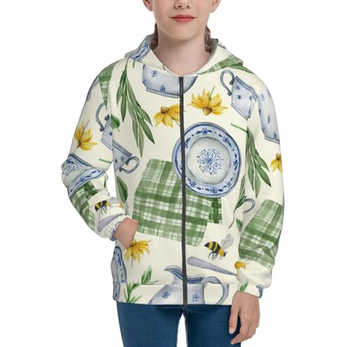 Vintage Utensils Kid Hoodies Boys Zip Up Sweatshirts Girls Pullover with Pocket3