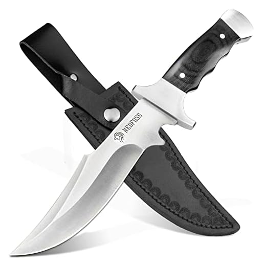 NedFoss Hunting Knife with Sheath, 10.5'' Camping Fixed Blade Knives for Men, Outdoor Bushcraft Knife with Wood Handle for Hunting, Fishing and Survival, Cool Knives Gifts for Men (Tiger)