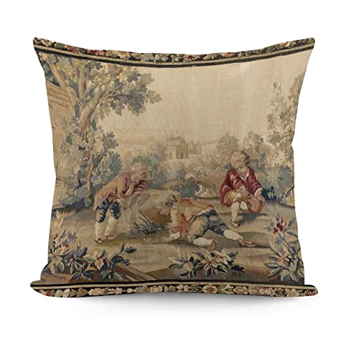 Rurals Aubusson Antique French Tapestry Decorative Pillow Covers Cozy Soft Throw Pillowcase Square Couch Cushion Cover For Home Decor Sofa Living Room Bed Car 18X18 Inch #TOP6