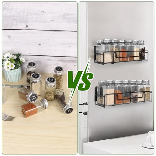 Mutool 4PC Magnetic Spice Rack with 1PC kitchen roll holder, 6 Hooks Herb rack, Wall Mounted fridge shelves, Fridge Shelf Seasoning Rack,Kitchen Organization and Herb Storage (Black) - Image 3