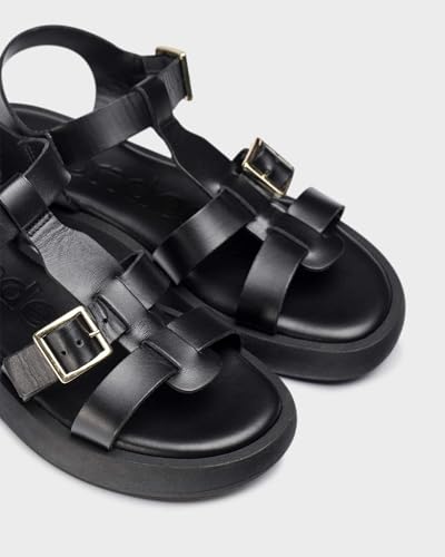 Wonders Para Mujer. AB-1012 Sandalias De Piel Luz Negro (36), Plano, 1 A 3Cm, Hebilla, Casual - 4