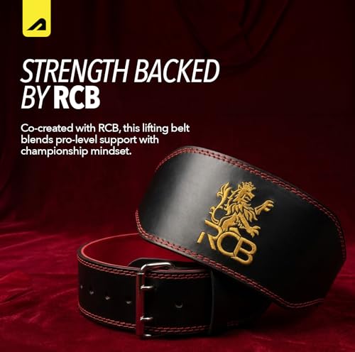 Image of Boldfit X Royal Challengers Bengaluru Official Merchandise Weight Lifting Belt for Men & Women Premium Back Support for Powerlifting, Deadlifts, Squats, Strength Training & Gym Workouts - Black Red M