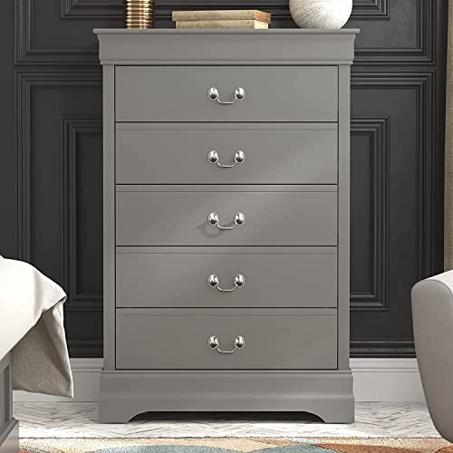 Galano Ireton 5 Drawer Dresser - Chest Of Drawers For Bedroom - Clothes Storage - Drawer And Closet Organizer - Drawer Glides - Ultra Fast Assembly - Grey #TOP1